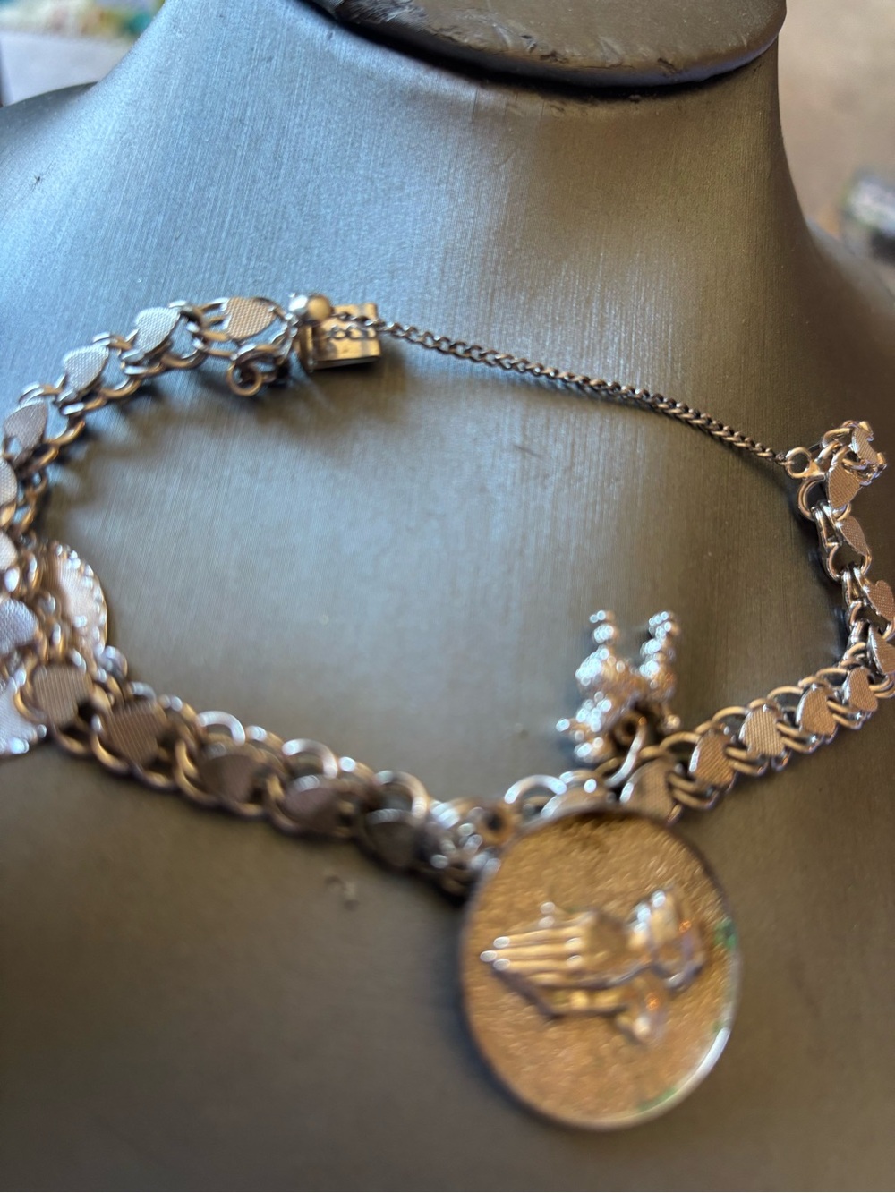 Rhythm  Charm Bracelet Sterling 925 Double Link Hearts 26g